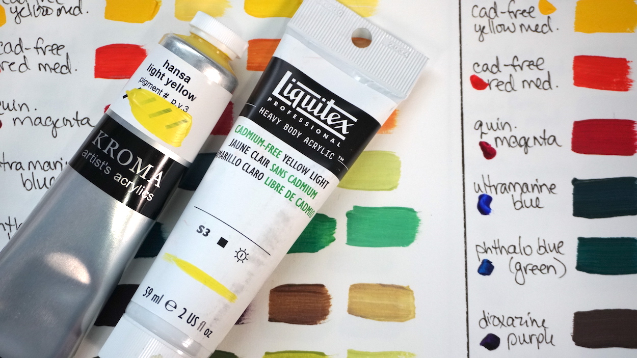 Mixing Hansa yellow light and cadmiumfree yellow light acrylic paint